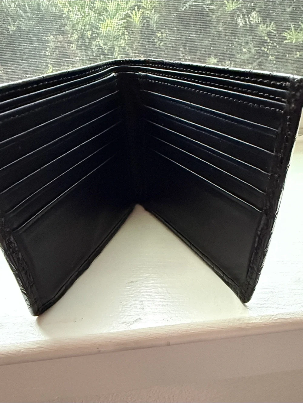 100% Pure African Alligator Black Leather Men's Bifold Wallet. African Markings